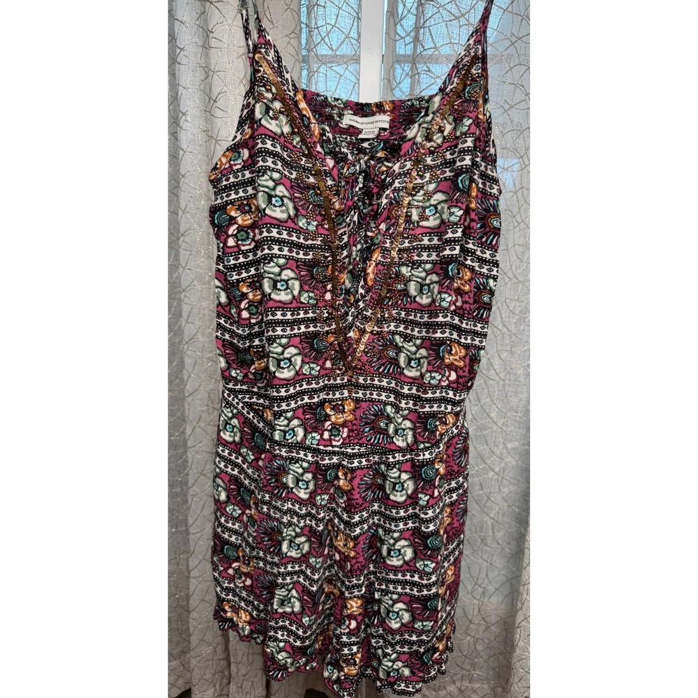 American‎ Eagle Boho Floral Beaded Romper Size M